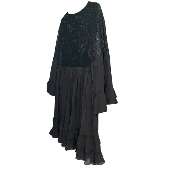 PAISLEY VINE LONG BELL SLV RND NECK MIDI WAIST DRESS, WOMEN-L-BLACK-LACE RUFFLES - Picture 5 of 12